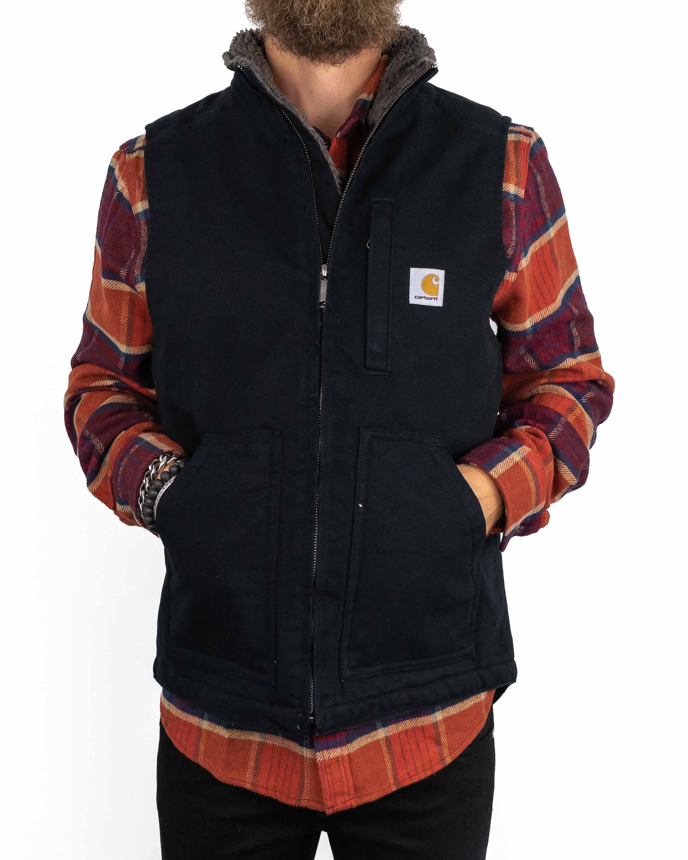 Carhartt - Canvasväst med Sherpafoder Svart - Mock Neck