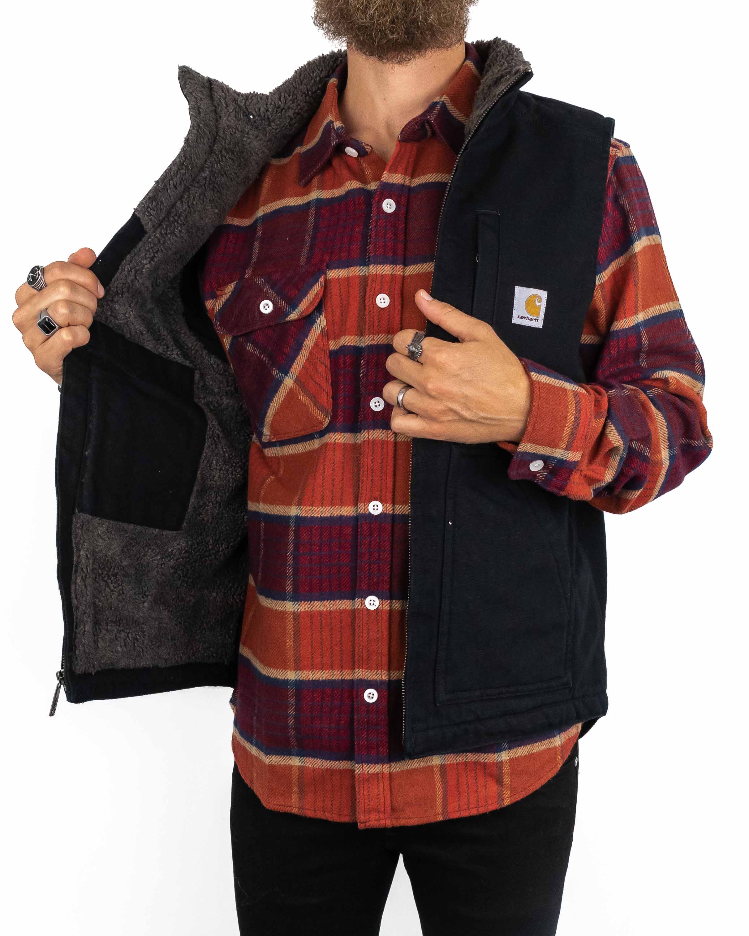 Carhartt - Canvasväst med Sherpafoder Svart - Mock Neck
