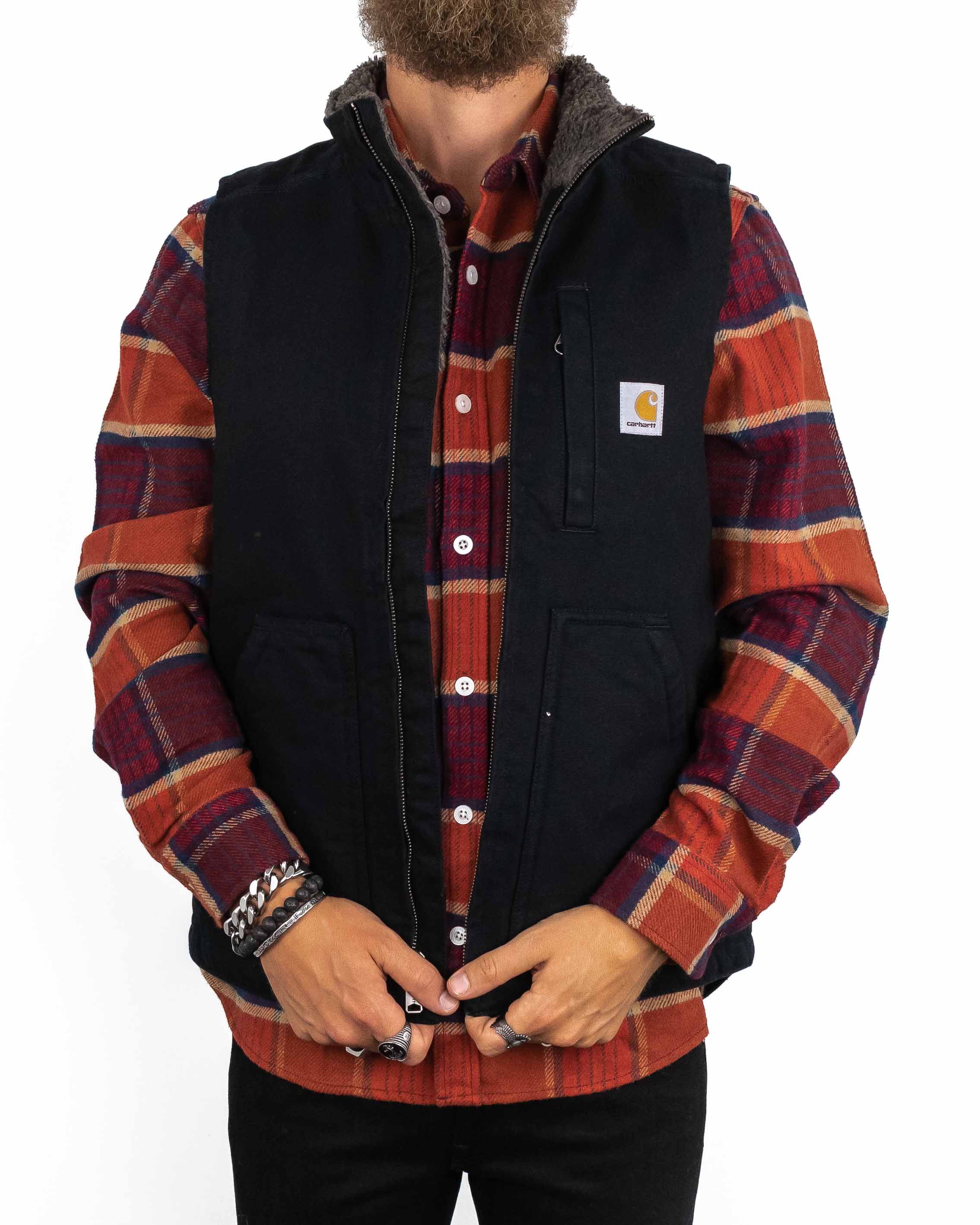Carhartt - Canvasväst med Sherpafoder Svart - Mock Neck