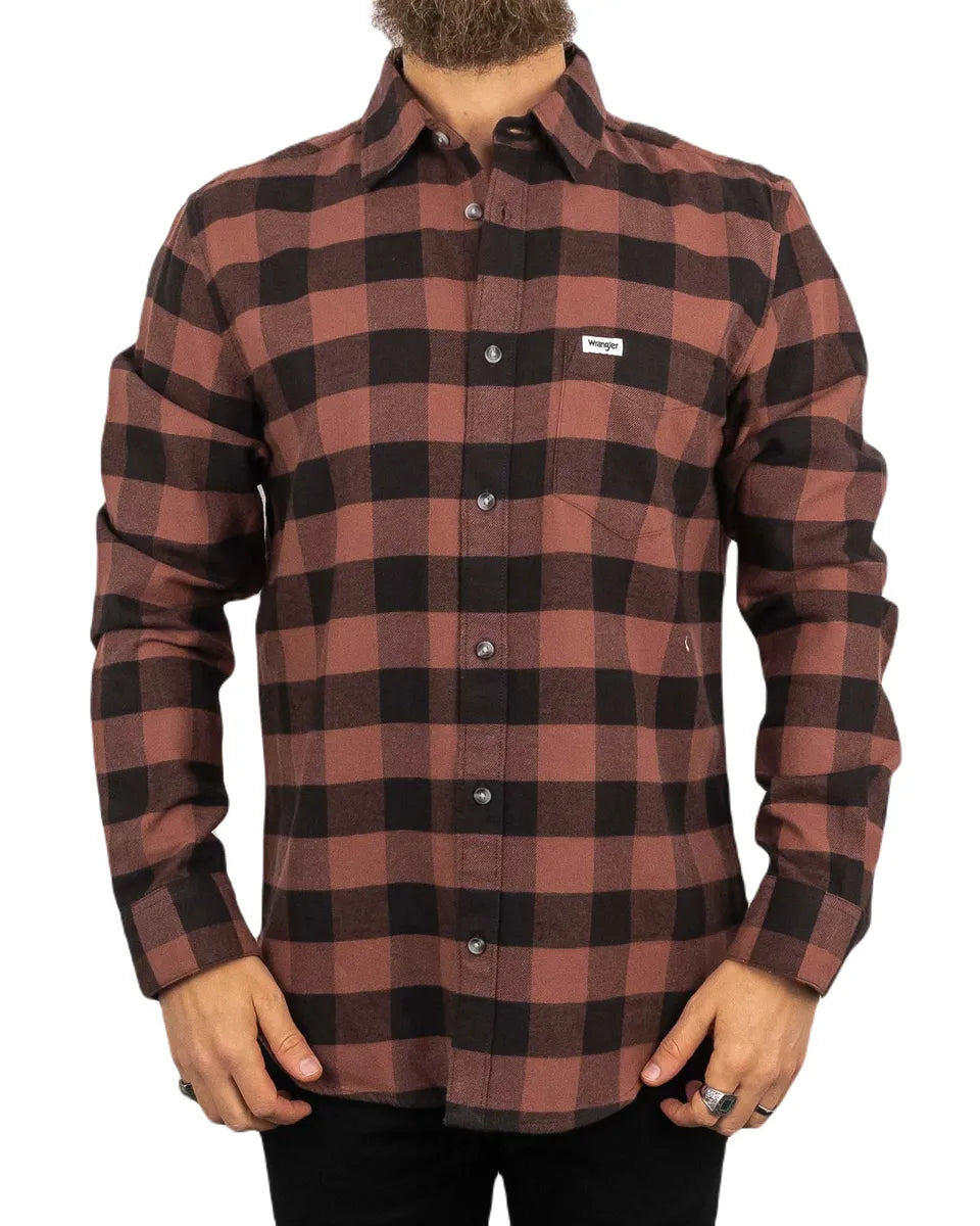 Wrangler - Rutig Skjorta med långa ärmar - 1 PKT - Brun