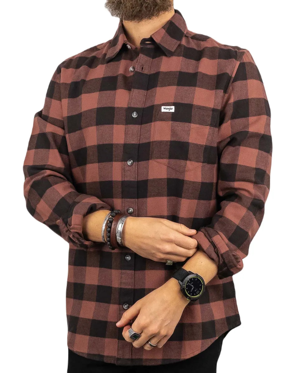 Wrangler - Rutig Skjorta med långa ärmar - 1 PKT - Brun