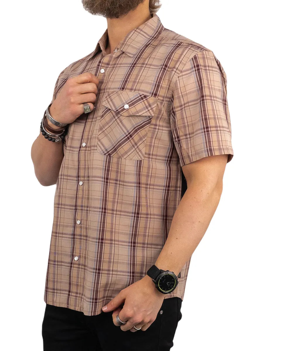 Brixton - Wesley - Kortärmad Skjorta - Western Plaid - Brun