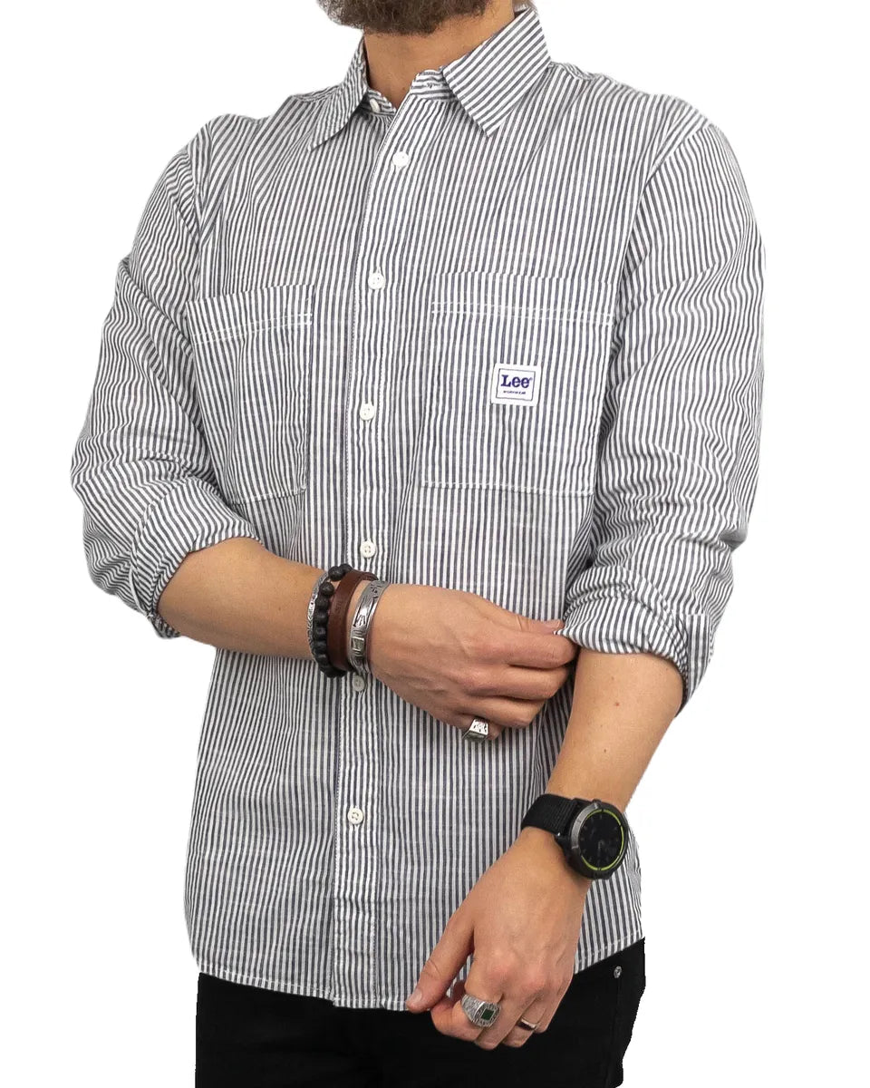 Lee - Randig Workwear Skjorta - 2 Pocket - Vit/Blå