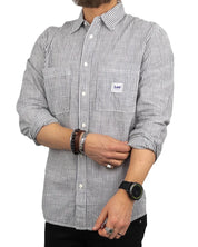 Lee - Randig Workwear Skjorta - 2 Pocket - Vit/Blå