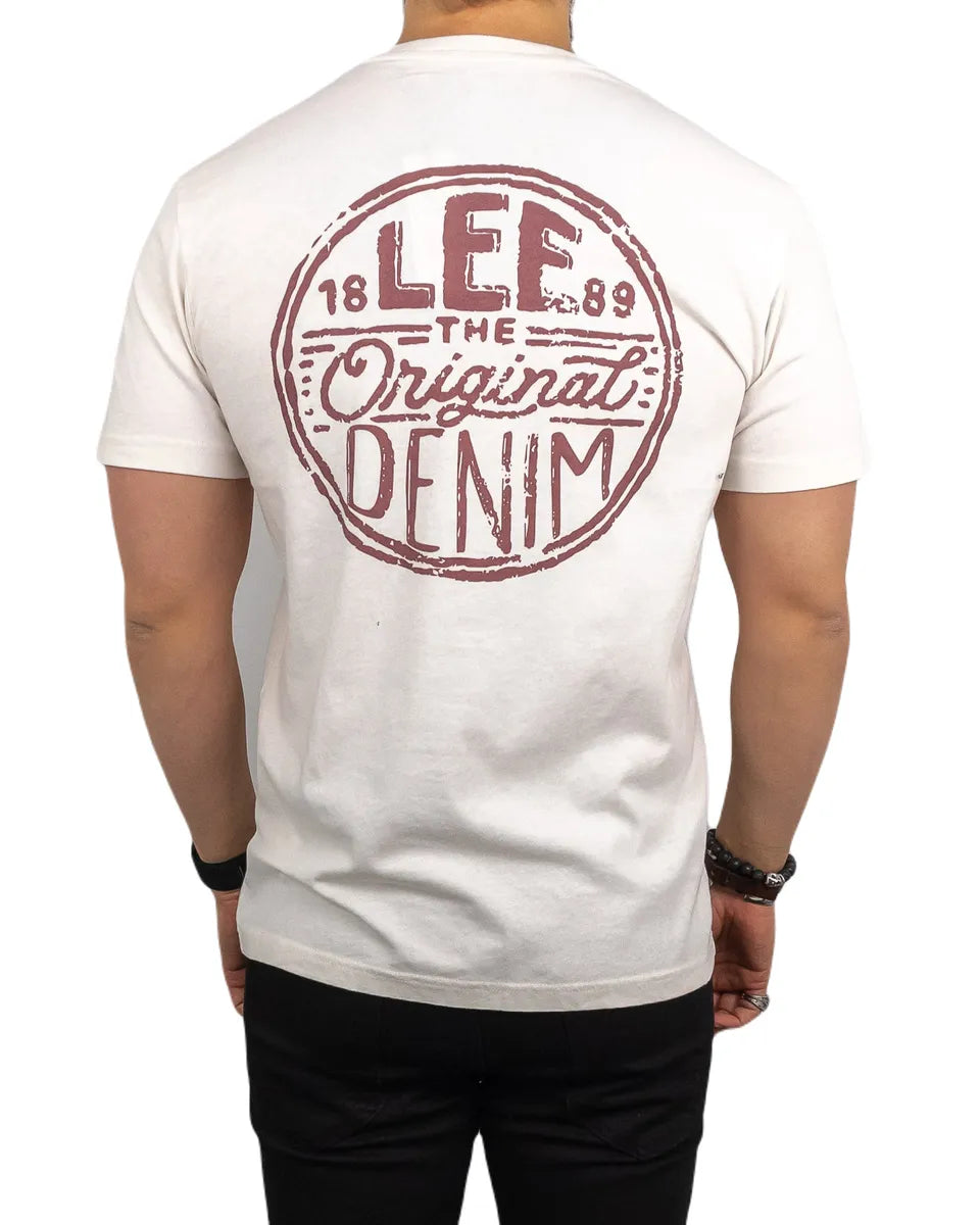 Lee - T-Shirt - Ryggtryck logga - Original Denim - Off White