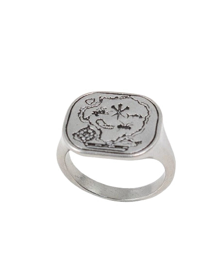 Jernhest - Antrik Ring med karta - Opolerad silver