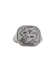 Jernhest - Antrik Ring med karta - Opolerad silver
