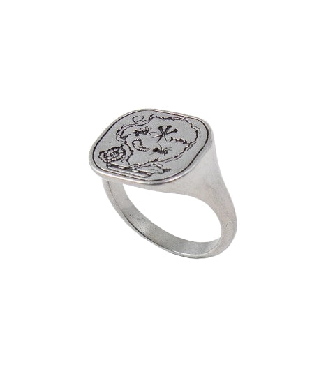 Jernhest - Antrik Ring med karta - Opolerad silver