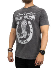 Band Tee - T-Shirt - Willie Nelson - Outlaw - Tvättad Grå