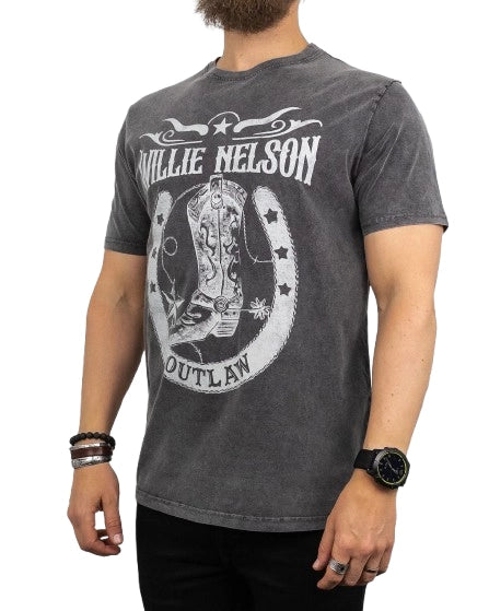 Band Tee - T-Shirt - Willie Nelson - Outlaw - Tvättad Grå