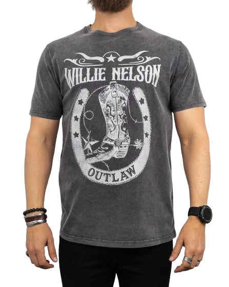Band Tee - T-Shirt - Willie Nelson - Outlaw - Tvättad Grå