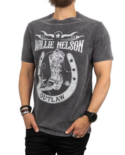 Band Tee - T-Shirt - Willie Nelson - Outlaw - Tvättad Grå