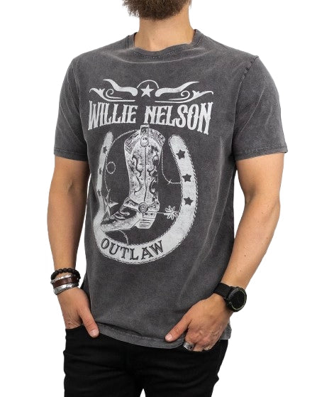 Band Tee - T-Shirt - Willie Nelson - Outlaw - Tvättad Grå