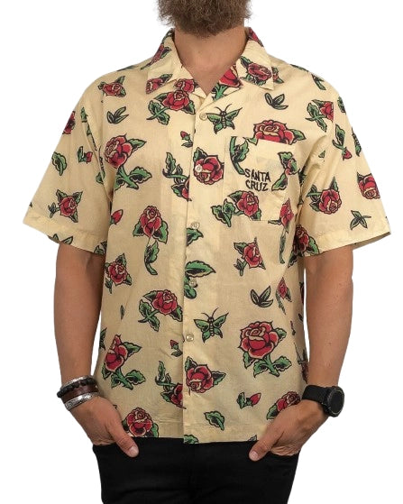 Santa Cruz - Kortärmad Skjorta Rosor Print - Flash Roses - Beige