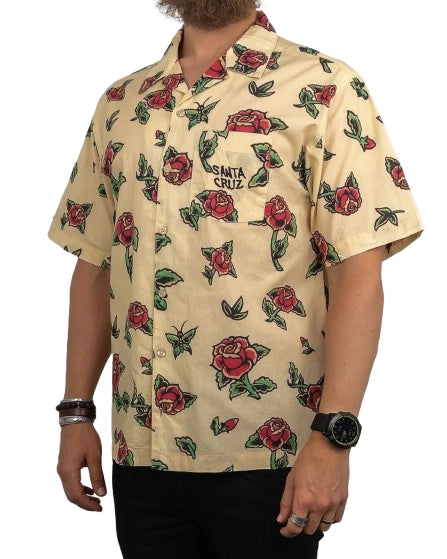 Santa Cruz - Kortärmad Skjorta Rosor Print - Flash Roses - Beige