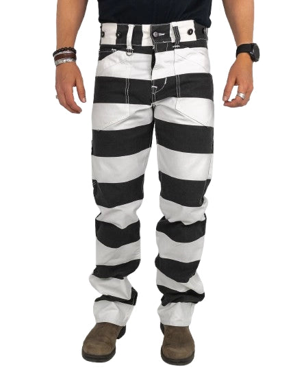 Pike Brothers - Canvas Byxor Randiga - 1936 Chopper Pant Alcatraz - Vit/Svart