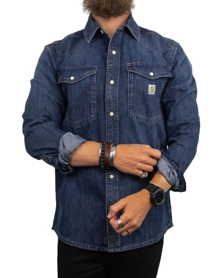 Carhartt - Denim Skjorta med Tryckknappar - Wyatt - Blå