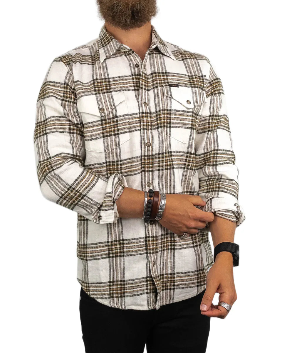Lee - Rutig Flanellskjorta med Tryckknappar- Clean Western Shirt - Vit