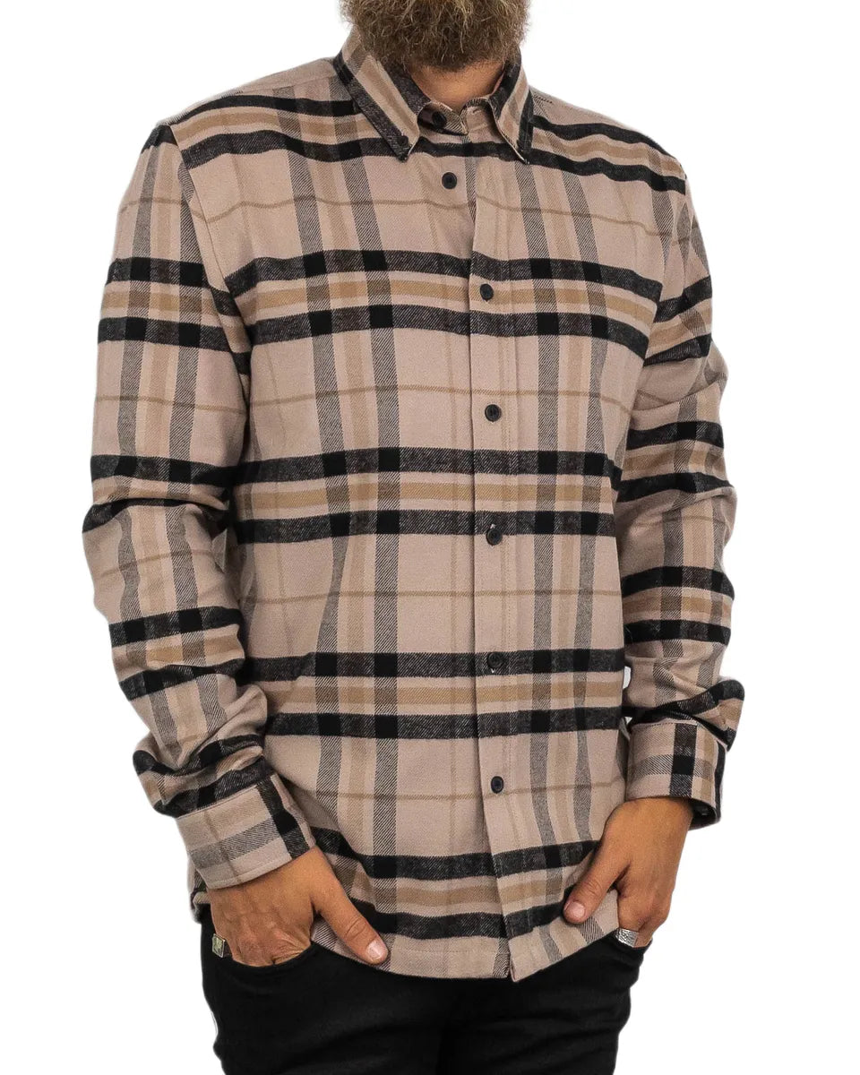 Resteröds - Flanellskjorta Randig - Woody - Beige