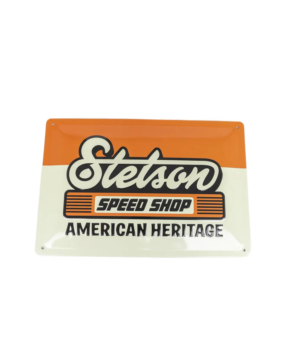 Stetson - Metallskylt - Speed Shop - Vit/Orange