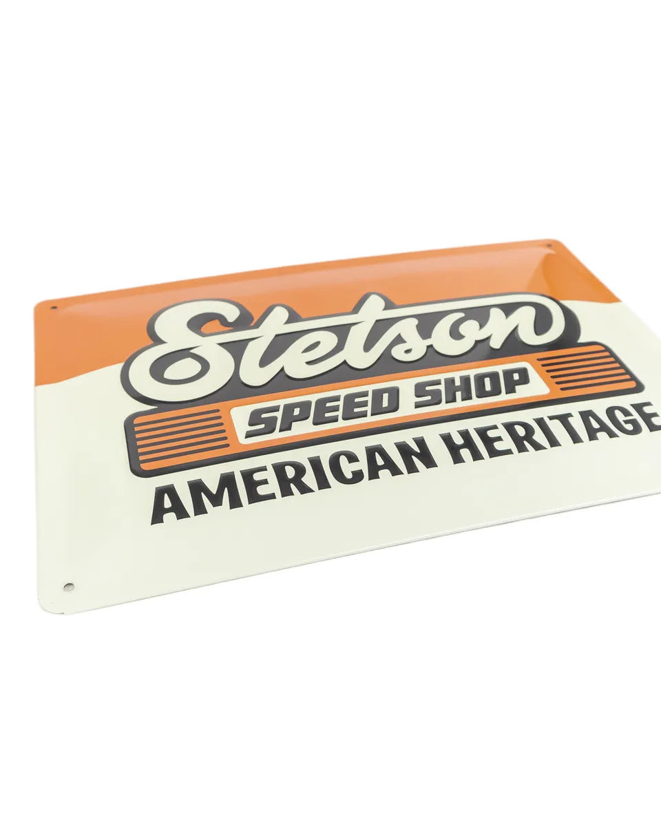 Stetson - Metallskylt - Speed Shop - Vit/Orange