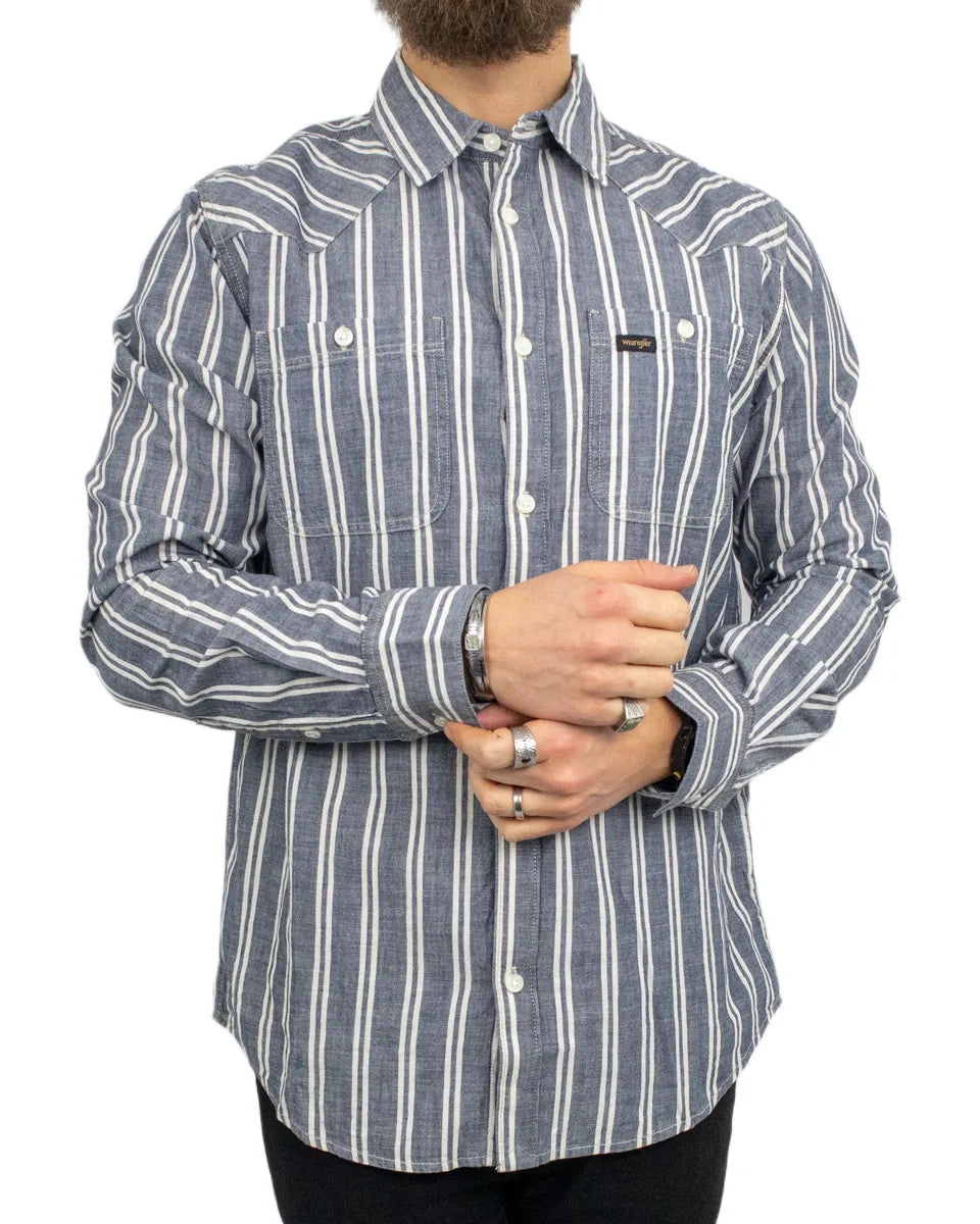 Wrangler - Skjorta - Chambray Randig - Blå