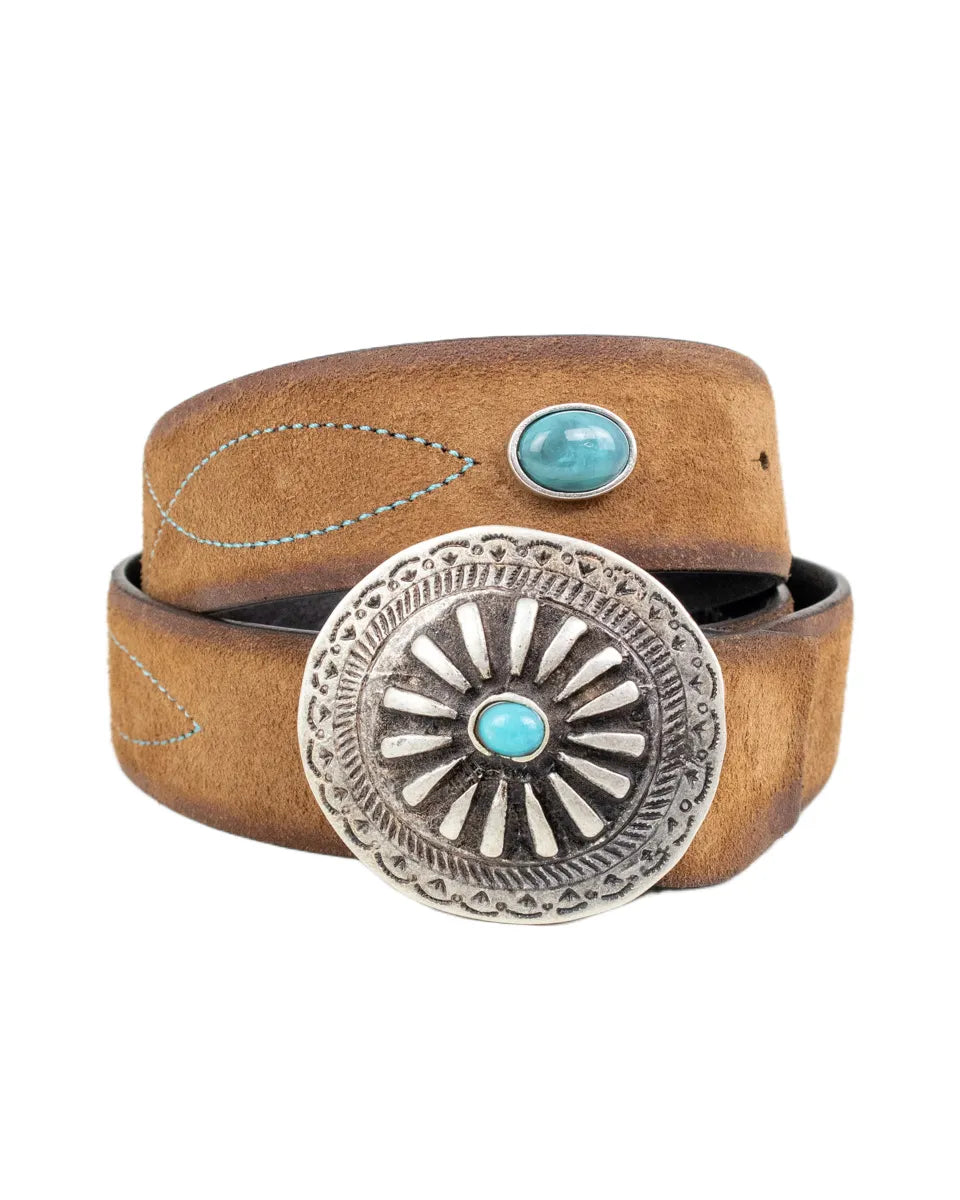 Gianni Franco - Handgjort Läderbälte - Rund Buckle - 422 - Brun