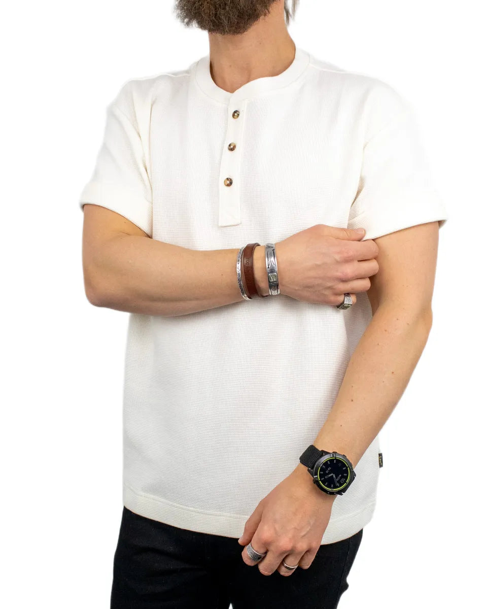 Lee - Kortärmad våfflad Henley - Vit