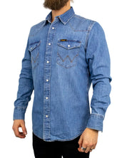 Wrangler - Western Jeansskjorta - Ljusblå