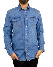 Wrangler - Western Jeansskjorta - Ljusblå