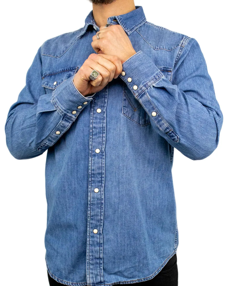 Wrangler - Western Jeansskjorta - Ljusblå