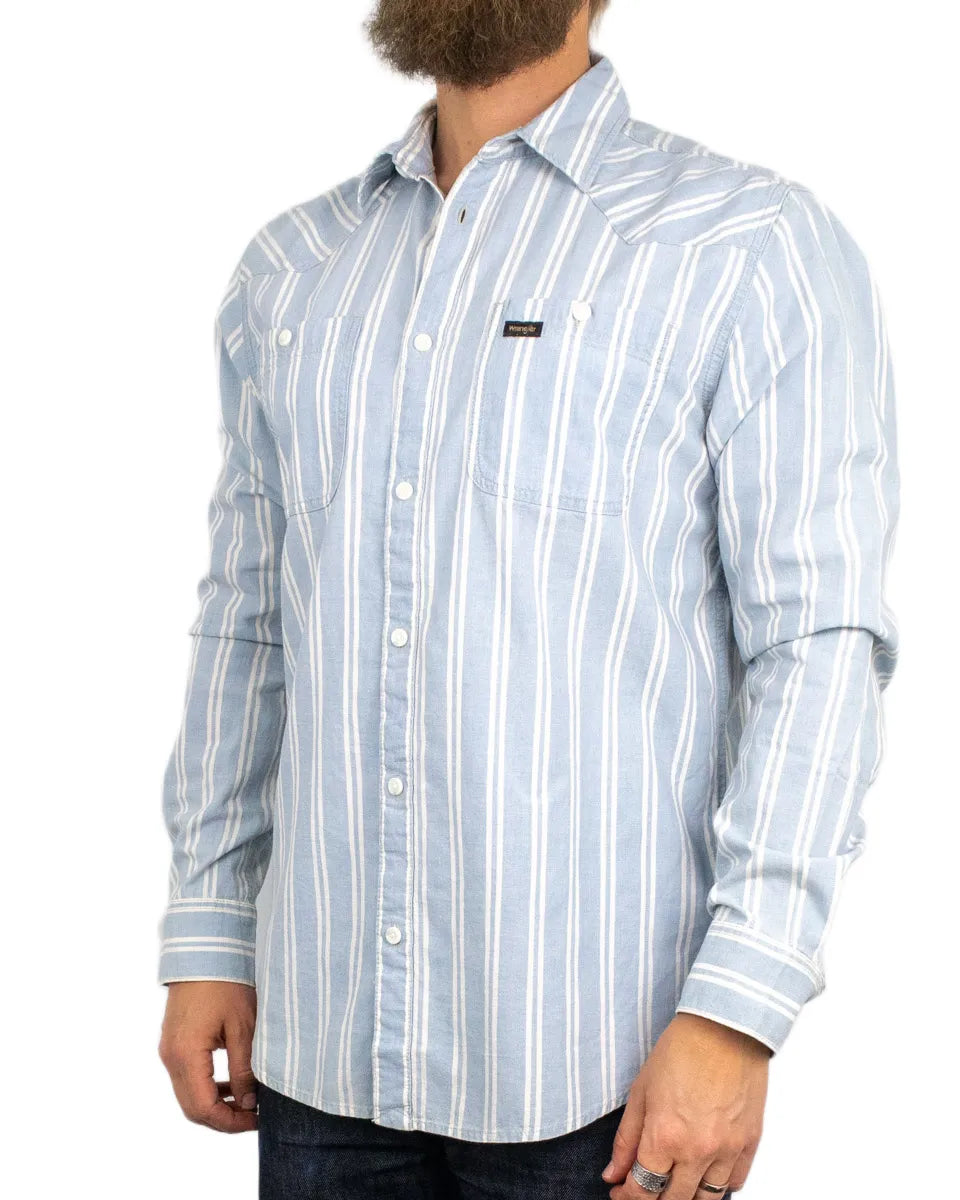Wrangler - Chambray Skjorta - Randig - Ljusblå