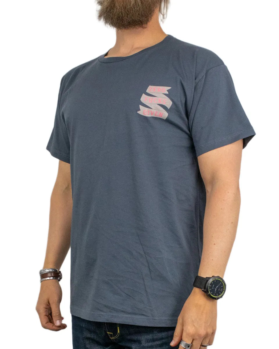 Pike Brothers - T-Shirt - Zero Fucks Given - Blå