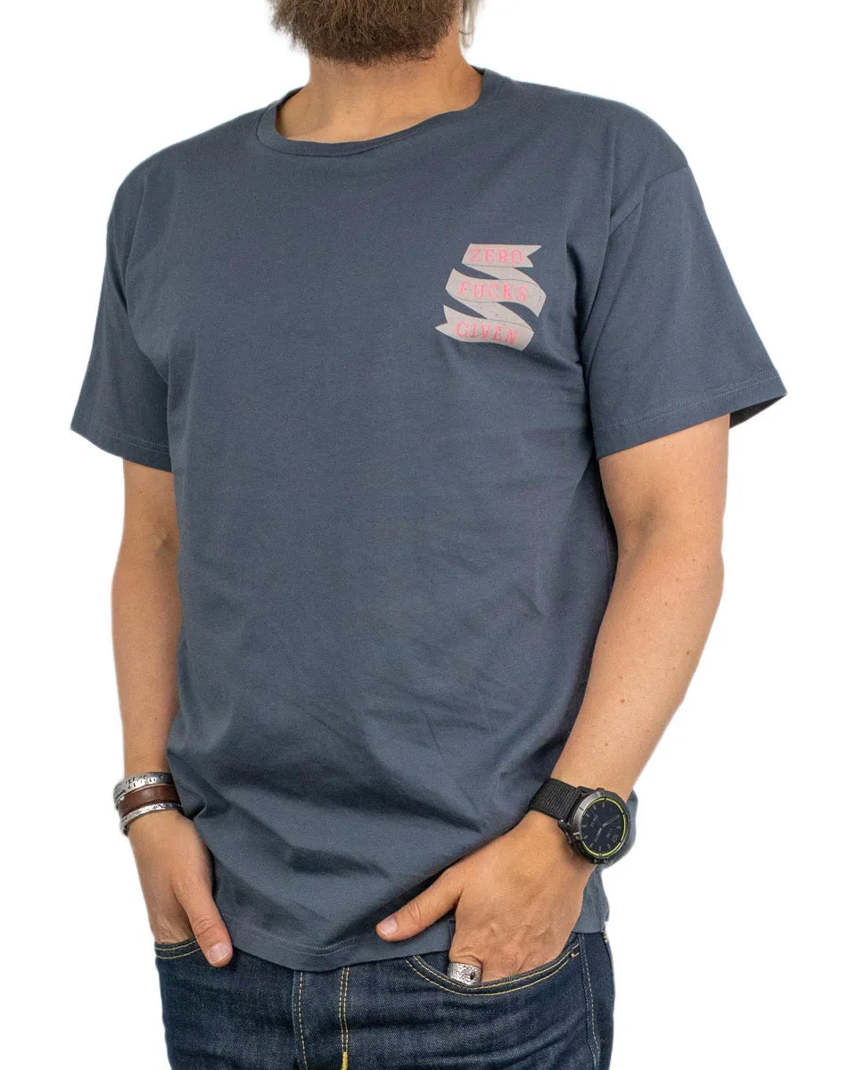 Pike Brothers - T-Shirt - Zero Fucks Given - Blå