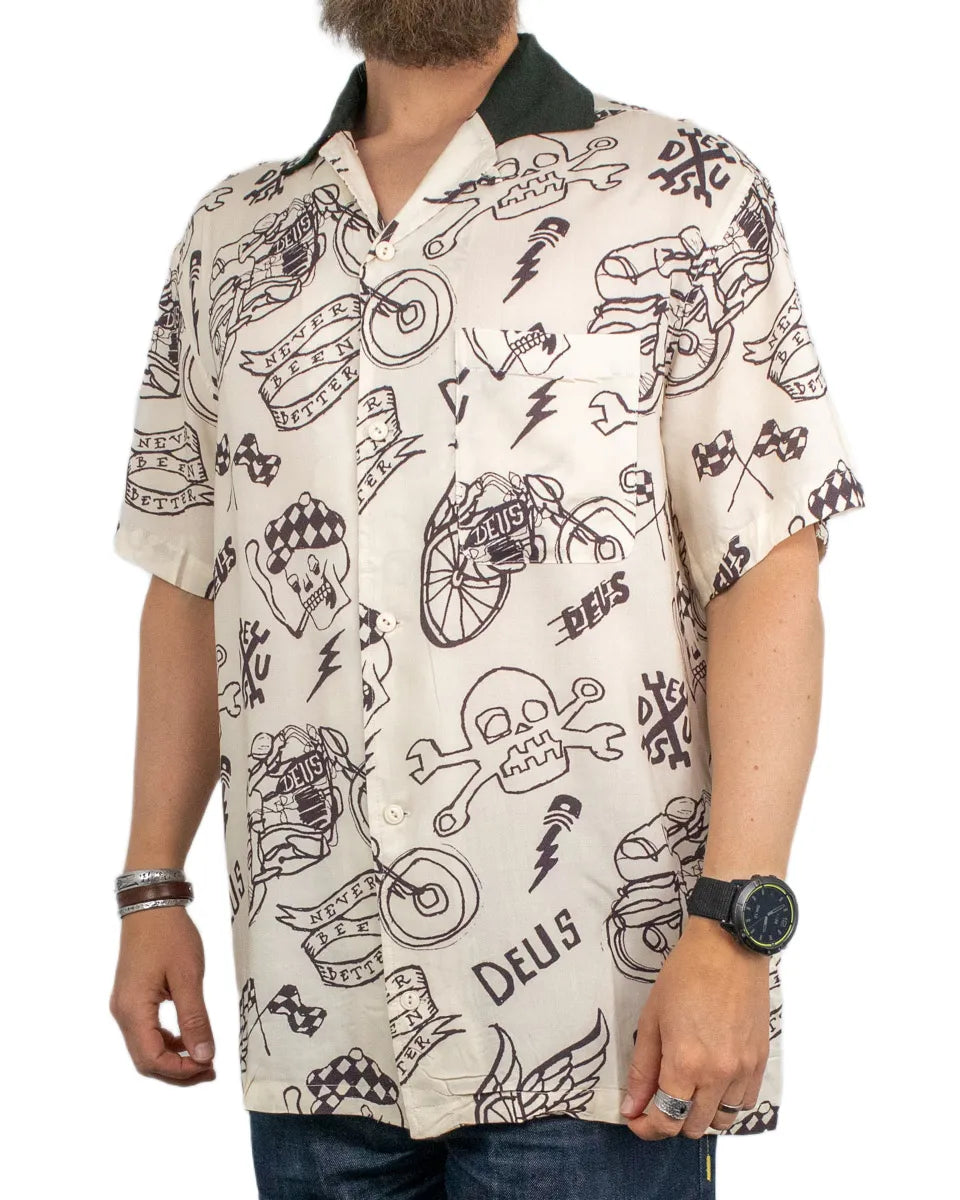 Deus Ex Machina - Kortärmad Skjorta - Doodle Shirt - Benvit