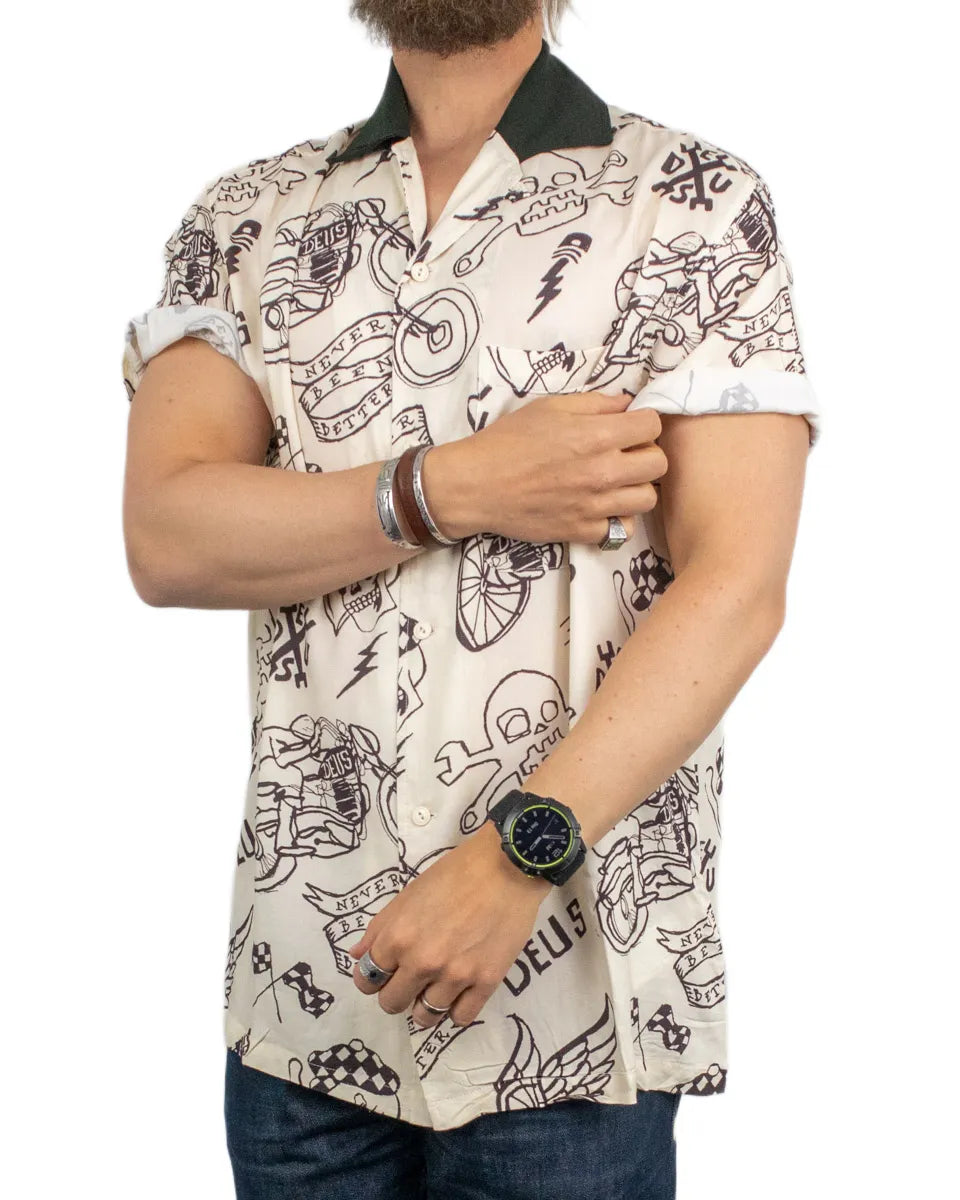 Deus Ex Machina - Kortärmad Skjorta - Doodle Shirt - Benvit