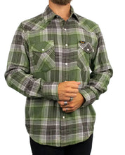 Wrangler Western Shirt Pesto, närbild på bröstficka och tryckknappar