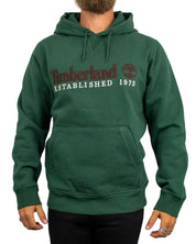 Timberland Established 1973 hoodie i mörkgrön, framsida med broderad logga