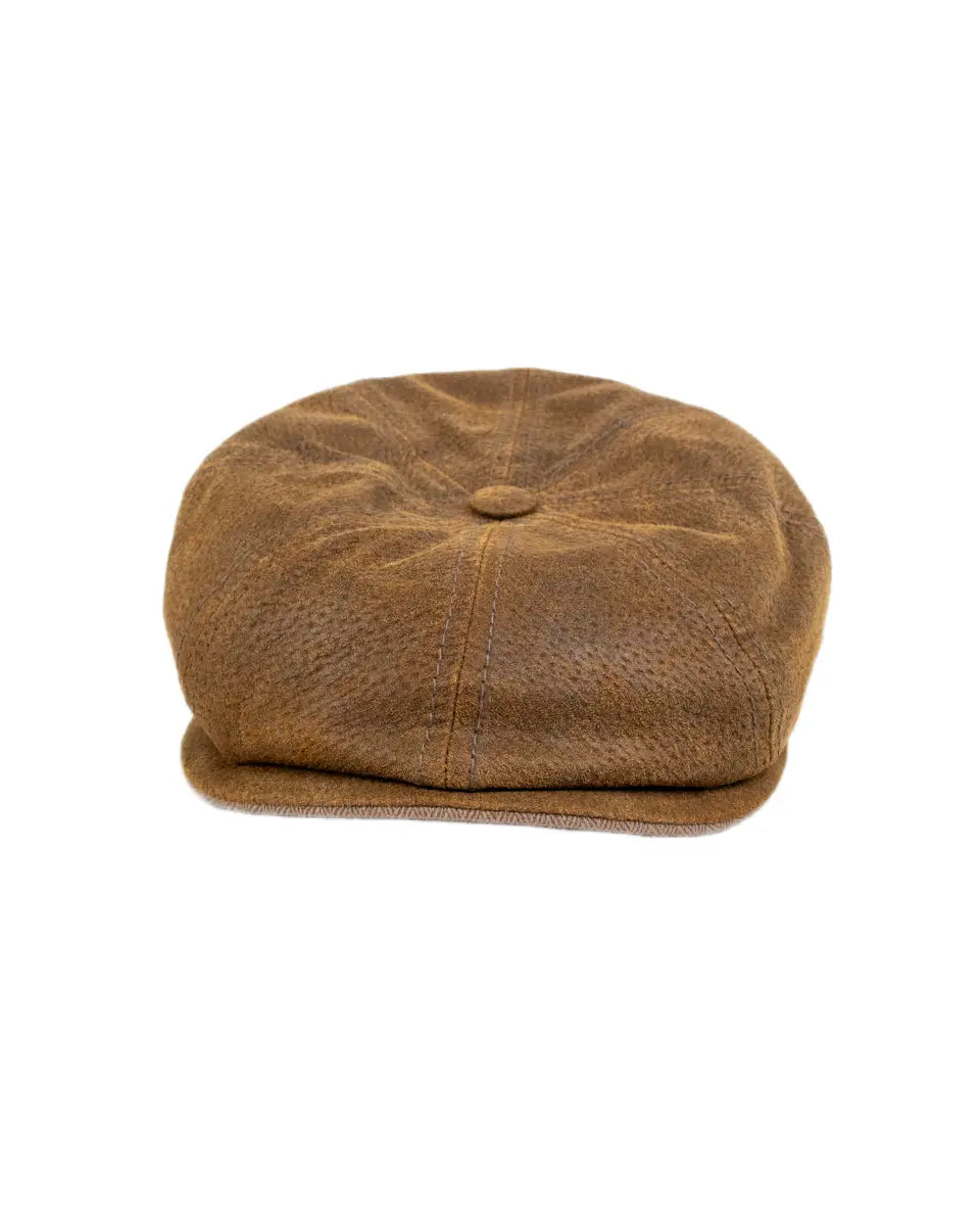 Stetson Burney Pigskin gubbkeps i brunt läder, framifrån