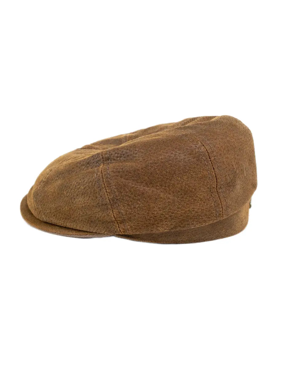 Stetson Burney Pigskin gubbkeps i brunt läder, från sidan