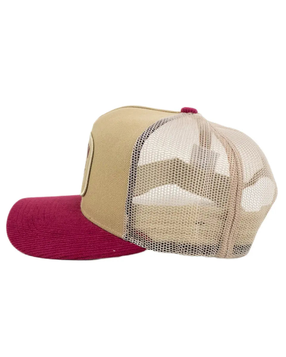 Brixton Hubal truckerkeps i beige med manchesterskärm, baksidan i mesh med snapback