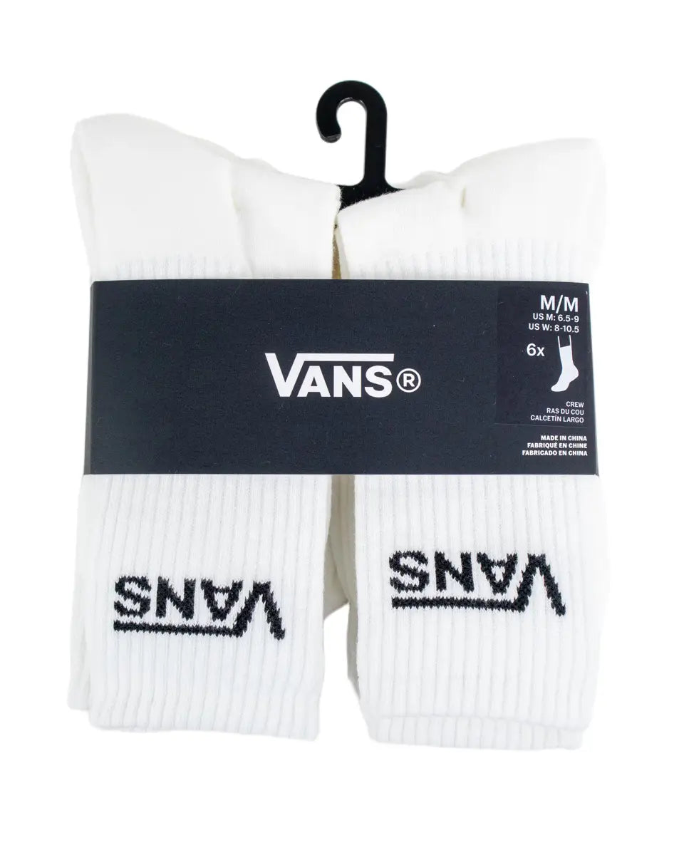 Vans Classic Crew strumpor i vitt, 6-pack, förpackningen framifrån