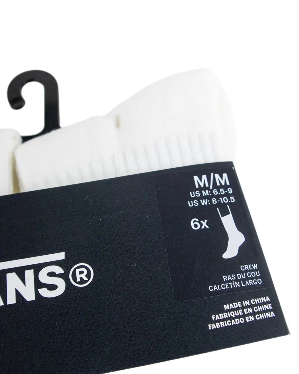 Vans Classic Crew strumpor i vitt, 6-pack, närbild på förpackningens etikett