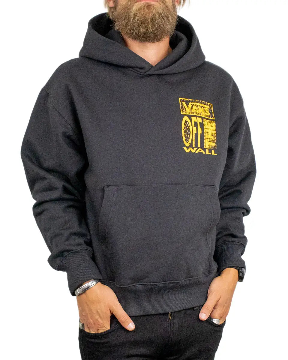 Vans Cut and Paste hoodie i svart, framsida med gult collagetryck på bröstet
