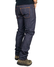 Nudie Gritty Jackson Blue Dry Two jeans, baksida med orange sömmar