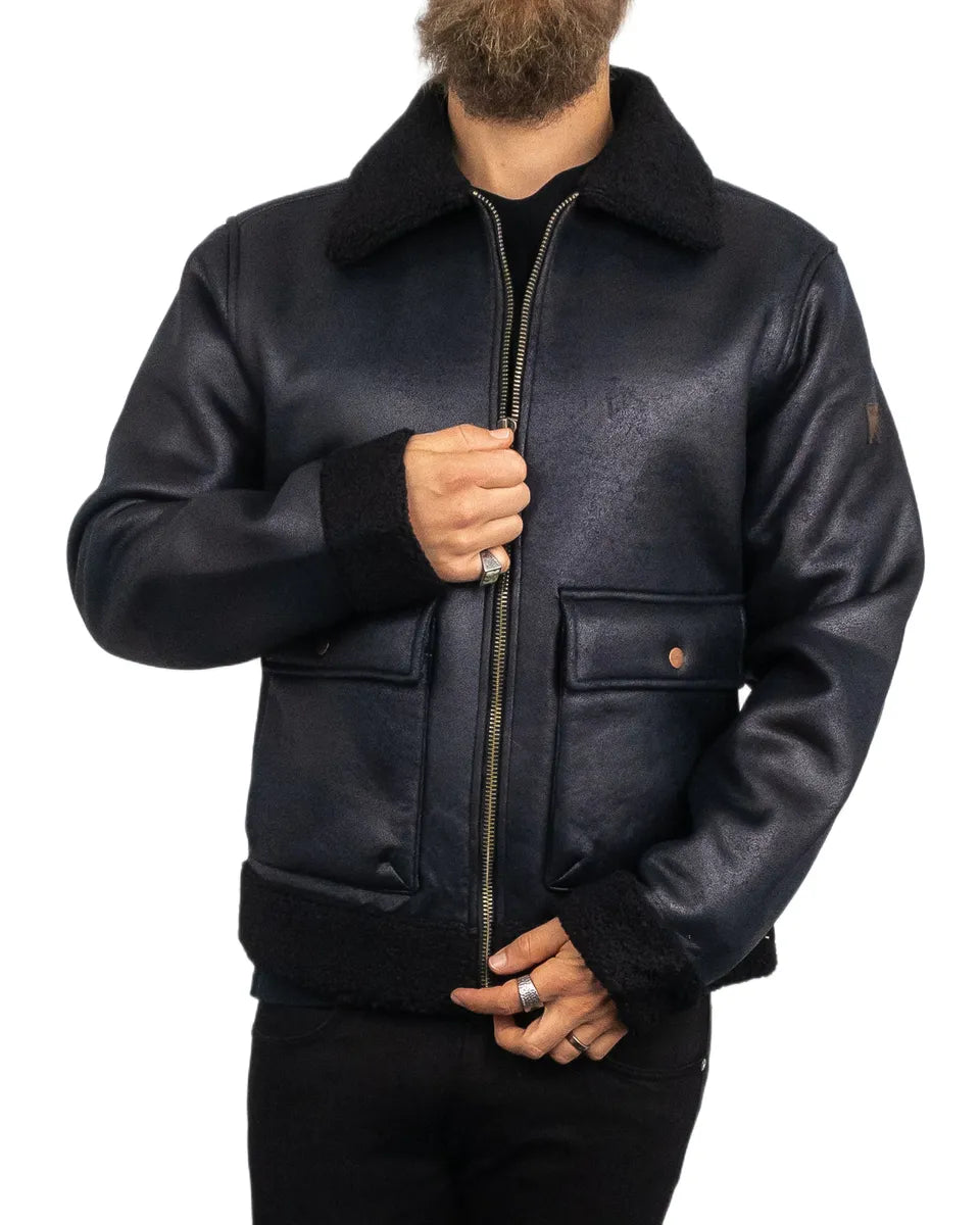Wrangler - Skinnjacka Sherpafodrad - Shearling - Svart