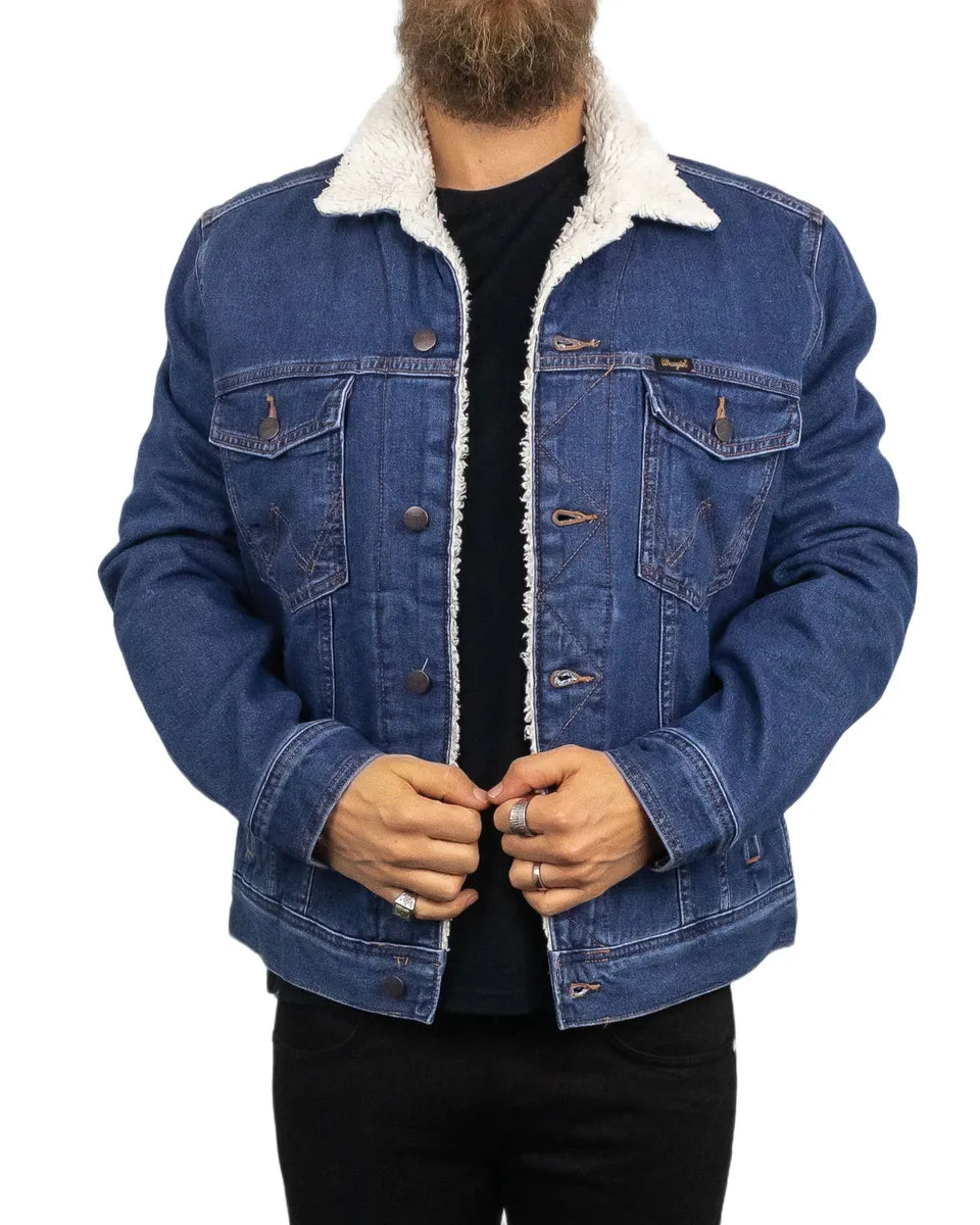 Wrangler  Jeansjacka Sherpa Fodrad - Blå