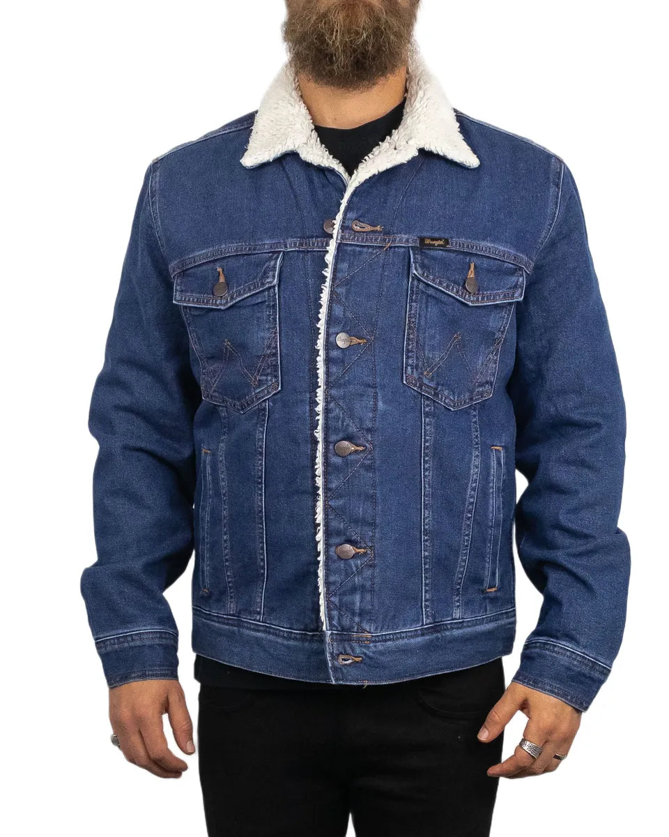 Wrangler  Jeansjacka Sherpa Fodrad - Blå