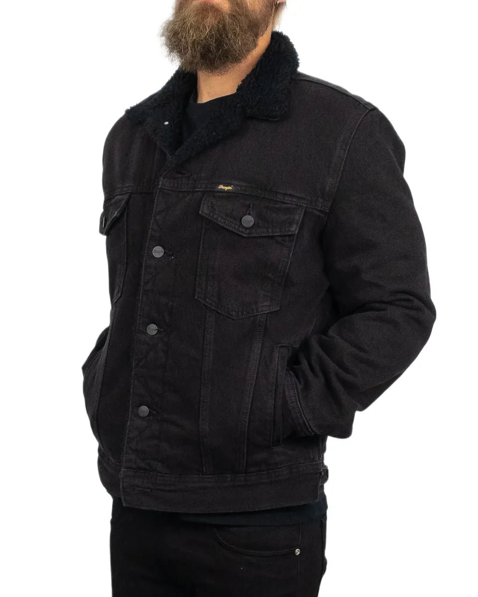 Wrangler - Jeansjacka Sherpa Fodrad - Svart