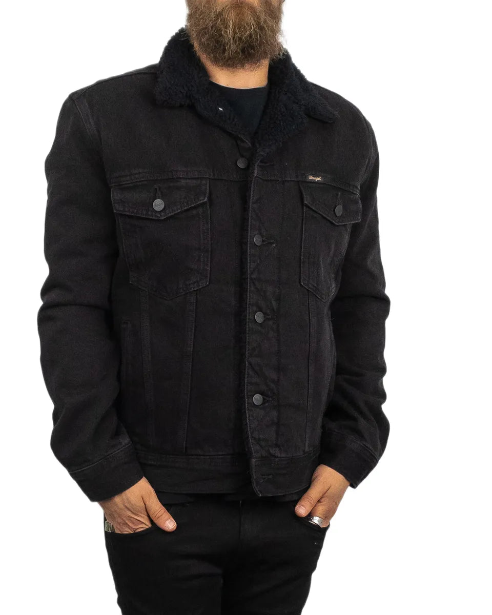 Wrangler - Jeansjacka Sherpa Fodrad - Svart